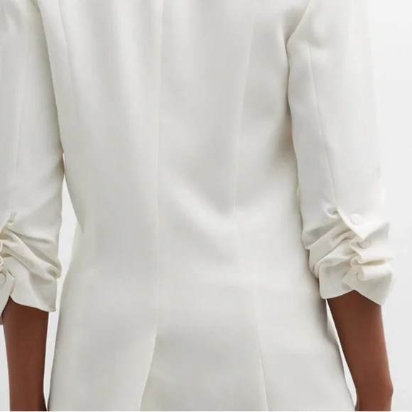 Cinq à Sept Khloe Crepe Blazer Ivory Ruched Three Quarter Sleeves Size 8 - Picture 2 of 8